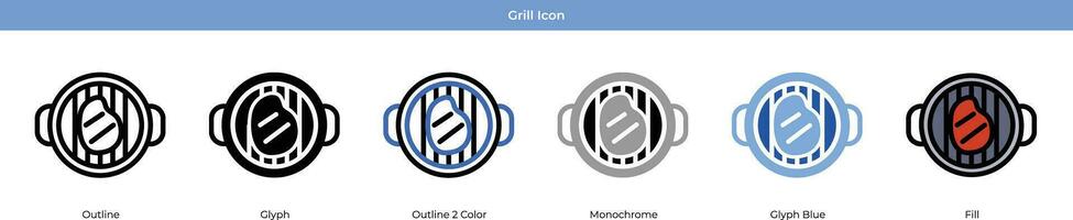 Grill New year Icon Set Vector