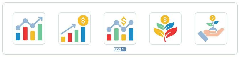 dinero crecimiento, analítica color plano icono vector