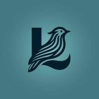 L Initial letter bird logo in simple minimalist negative space vector