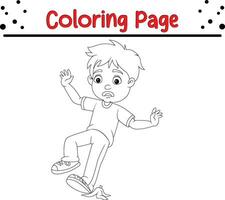 coloring page little boy slipping banana peel vector