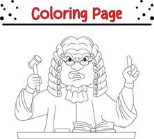 Coloring page angry judge holding gavel pointing up vector