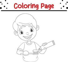 colorante página pequeño chico apretando pasta dental cepillo de dientes vector