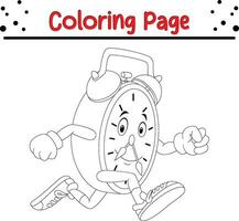 Coloring page smiling clock running vector