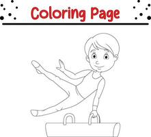 coloring page boy gymnast doing pommel horse vector