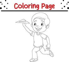 colorante página chico jugando papel avión vector