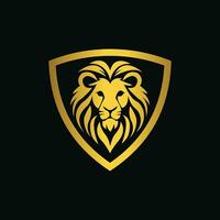 lion head shield logo design isolated on a black background vector