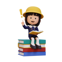 3d fille personnage avoir un idée lorsque en train de lire une livre png