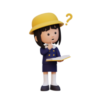 3D girl character get confused when reading a book png