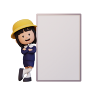 3D girl character holding a blank placard png