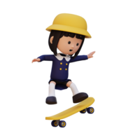 3d flicka karaktär rida skateboard png