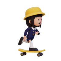 3d menina personagem passeio skate png