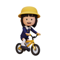 3D girl character ride bike go to school png