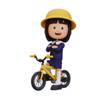 3d flicka karaktär rida cykel gå till skola png