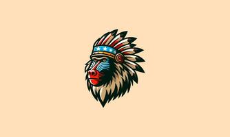 head baboon wearing native american vector mascot design