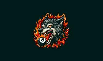 head wolf and ball 8 with flames vector mascot design