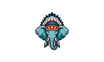 cabeza elefante vistiendo nativo americano vector logo diseño