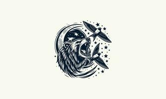 head bear roar with bird vector flat design