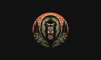 head baboon on forest vector illustration artwork design