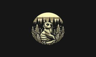 ferret on forest vector artwork design