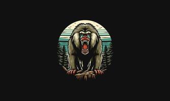 head baboon on forest vector illustration artwork design