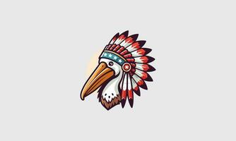 head pelican wearing native american vector mascot design