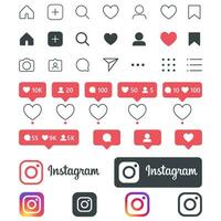 Instagram app interface icons, emoticons. Instagram mockup in smartphone all isolated on white background. vector