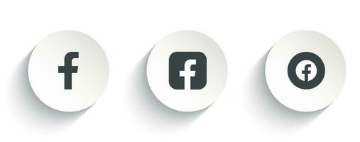 Set of Facebook vector icon with flat round button isolated on white background.