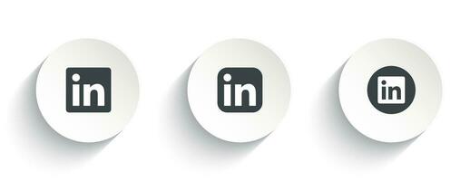 Set of LinkedIn vector icon with flat round button isolated on white background.