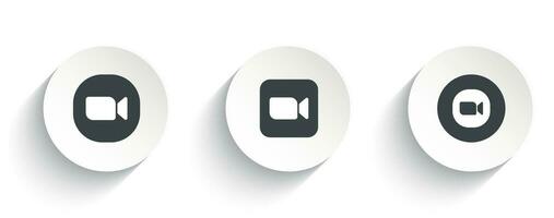 Set of Zoom vector icon with flat round button isolated on white background.