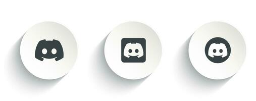 Set of Discord vector icon with flat round button isolated on white background.