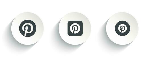 Set of Pinterest vector icon with flat round button isolated on white background.