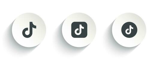 Set of Tiktok vector icon with flat round button isolated on white background.