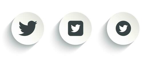 Set of Twitter vector icon with flat round button isolated on white background.