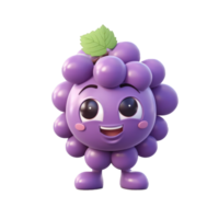 AI generated 3D Grape Character Mascot Isolated On Transparent Background png