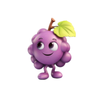 AI generated 3D Grape Character Mascot Isolated On Transparent Background png