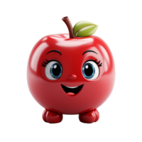 ai generado 3d rojo manzana personaje mascota aislado en transparente antecedentes png