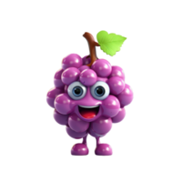 AI generated 3D Grape Character Mascot Isolated On Transparent Background png