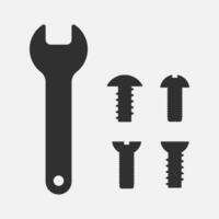 Wrench and screws black icon. Vector