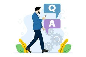 customer service concept. Users ask questions in support chat. Our collection of contacts, faqs, questions, answers. vector flat illustration for banner UI. flat vector illustration.