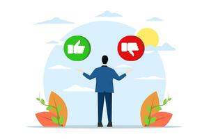 Like or dislike concept, Social satisfaction poll, Business character giving like or dislike option, Customer feedback, Client sign cartoon character, Flat vector illustration on white background.