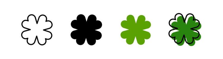 Set of Four leaf clover icon. St Patrick's Day vector illustration on white isolated background. Flower shape. line, glyph, green color.