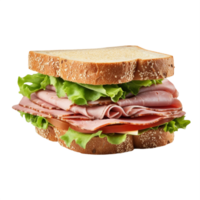 ai generado estilo delicatessen jamón emparedado en avena un pan con Fresco lechuga y tomate png