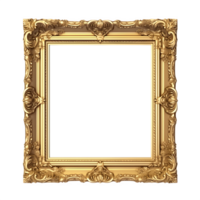 ai generado lujoso oro cuadrado marco con florido detalles en transparente antecedentes png