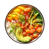 AI generated Gourmet Tuna Salmon Poke Bowl with Avocado and Mango png