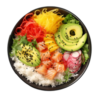 AI generated Gourmet Tuna Salmon Poke Bowl with Avocado and Mango png