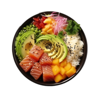 AI generated Gourmet Tuna Salmon Poke Bowl with Avocado and Mango png