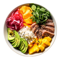 AI generated Gourmet Tuna Salmon Poke Bowl with Avocado and Mango png