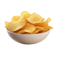 AI generated Bowl of Golden Potato Chips isolated on transparent background png