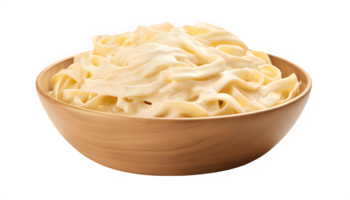 ai gegenereerd romig fettuccine Alfredo pasta in een kom png