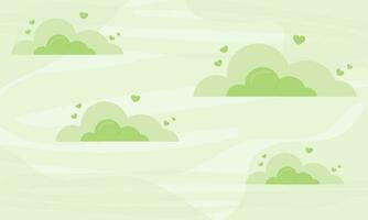 Vector valentine banner with green clouds in the sky